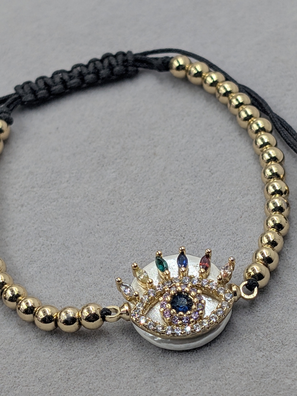 Gold Tone Beaded Multicolor Evil Eye Adjustable Bracelet | M313